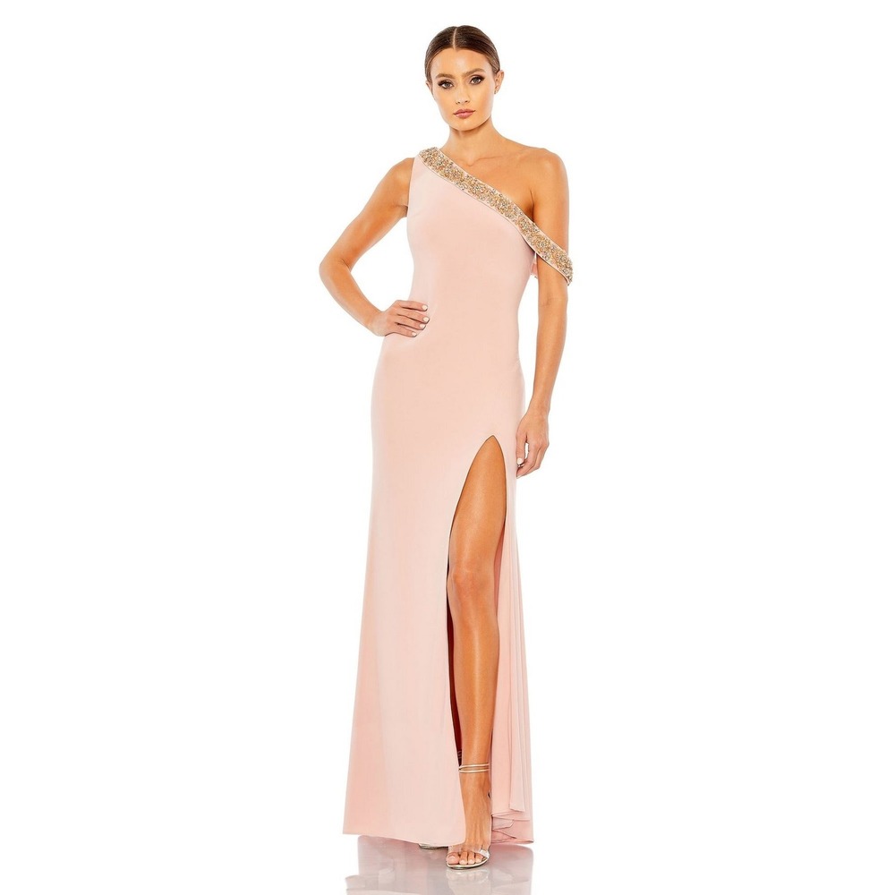 NWT Mac Duggal 68163 One Shoulder Evening Gown Beaded Pink Gold Maxi Dress 2